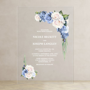 Invitaciones Acrílicas Boda floral rosa azul y blanco