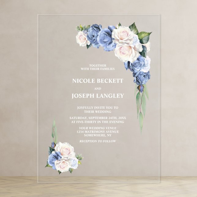 Invitaciones Acrílicas Boda floral rosa azul y blanco (Subido por el creador)