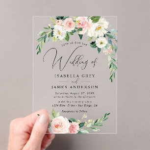 Invitaciones Acrílicas Boda floral rosa claro rubor