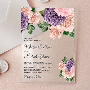 Invitaciones Acrílicas Boda Floral Rosa Fucsia Púrpura
