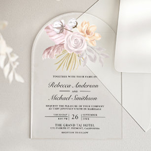 Invitaciones Acrílicas Boda Floral Rosa Polvo Rústica