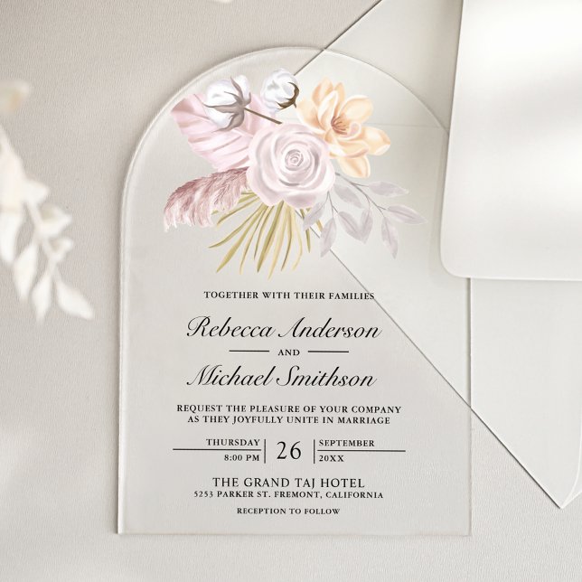 Invitaciones Acrílicas Boda Floral Rosa Polvo Rústica (Subido por el creador)