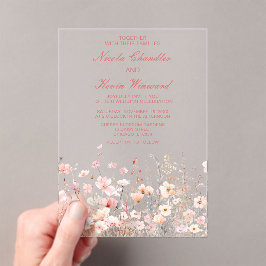 Invitaciones Acrílicas Boda floral rosa Rubor de primavera de flores silv