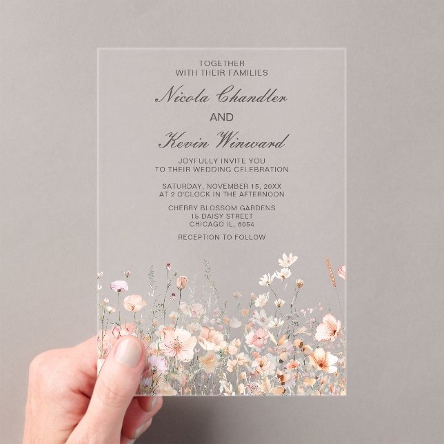 Invitaciones Acrílicas Boda floral rosa Rubor de primavera de flores silv (Insitu (portátil))