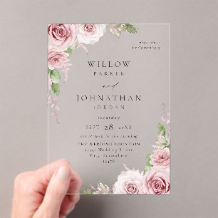 Invitaciones Acrílicas Boda floral rosa Rubor V2