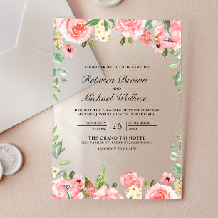 Invitaciones Acrílicas Boda Floral Rosa Sonrojo