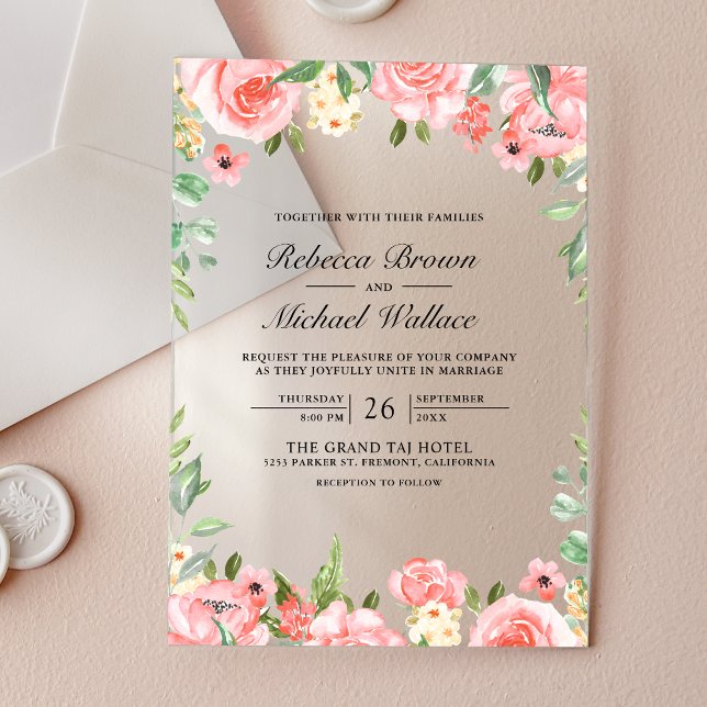 Invitaciones Acrílicas Boda Floral Rosa Sonrojo (Subido por el creador)