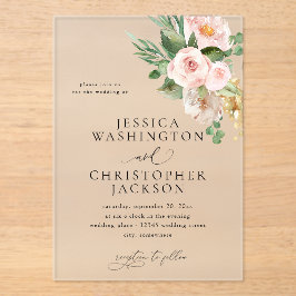 Invitaciones Acrílicas Boda floral rosa y champagne