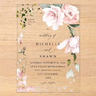 Invitaciones Acrílicas Boda floral rosa y eucalipto 2B