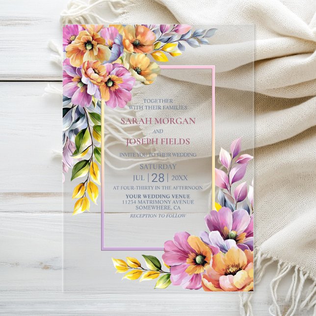 Invitaciones Acrílicas Boda floral rosa y Naranja (Subido por el creador)