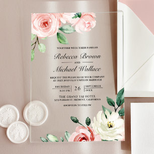 Invitaciones Acrílicas Boda Floral Rústica de Melocotón