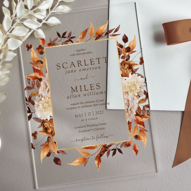 Invitaciones Acrílicas Boda floral rustico otoñal en (Rustic Boho Fall Wedding Acrylic Invitations by Painted Paperie
)