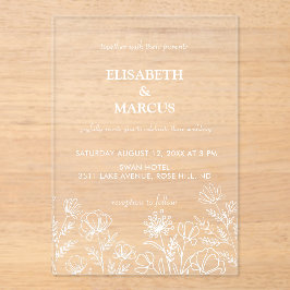 Invitaciones Acrílicas Boda floral simple de color verde oliva