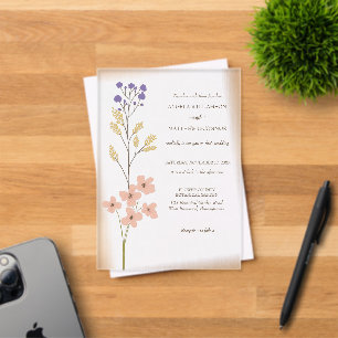 Invitaciones Acrílicas Boda floral simple de melocotón y púrpura polvorie