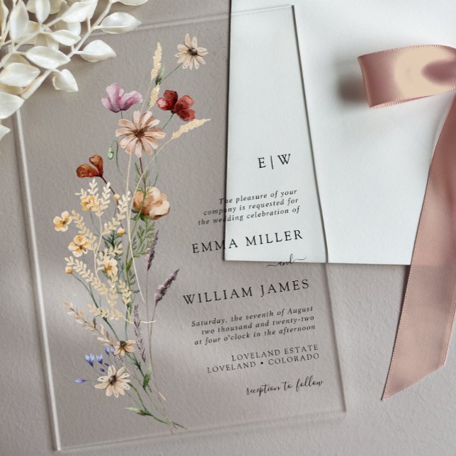 Invitaciones Acrílicas Boda floral simple y elegante (Boho Wildflowers Wedding Acrylic Invitations by Painted Paperie
)
