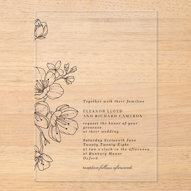 Invitaciones Acrílicas Boda floral simple y elegante (Anverso)
