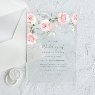 Invitaciones Acrílicas Boda floral suave rosa rubor