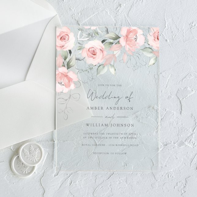 Invitaciones Acrílicas Boda floral suave rosa rubor (Subido por el creador)