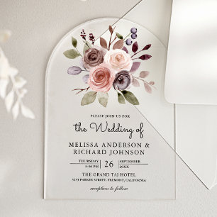 Invitaciones Acrílicas Boda floral terrosa neutra en taupe