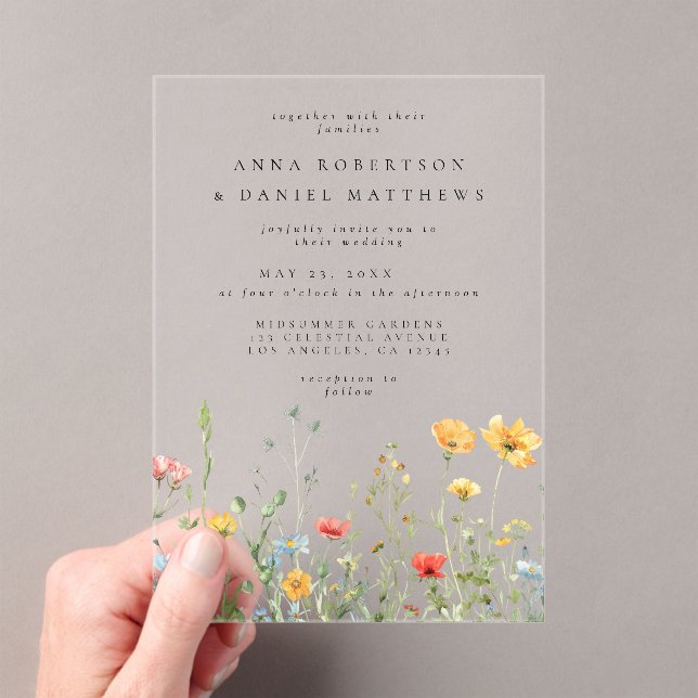 Invitaciones Acrílicas Boda floral veraniega caprichosa (Insitu (portátil))