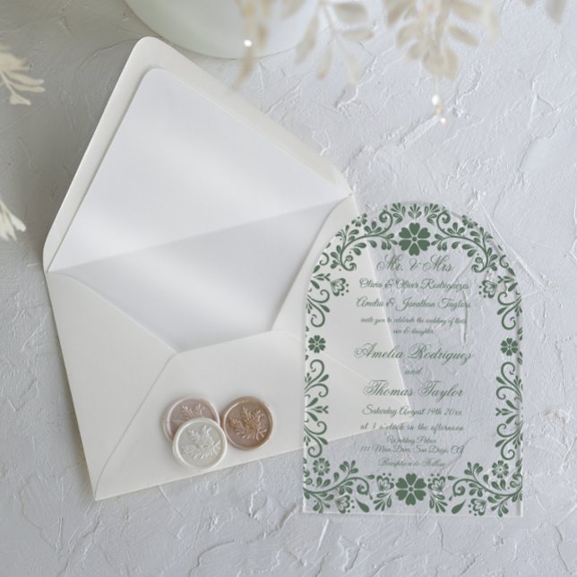 Invitaciones Acrílicas Boda floral verde formal (Subido por el creador)