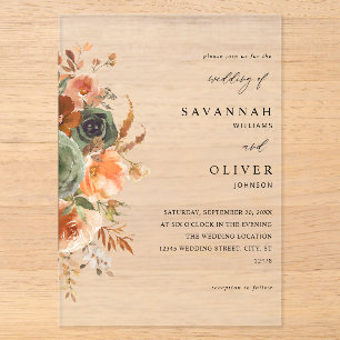 Invitaciones Acrílicas Boda floral verde y terracota