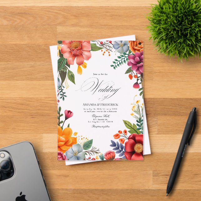 Invitaciones Acrílicas Boda Floral Vibrante de Fiesta Mexicana Transparen (Insitu (Tarjeta de Invitación))