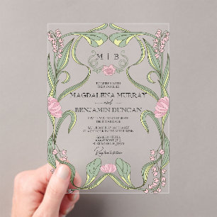 Invitaciones Acrílicas Boda floral vintage art nouveau rosa rubor salvia