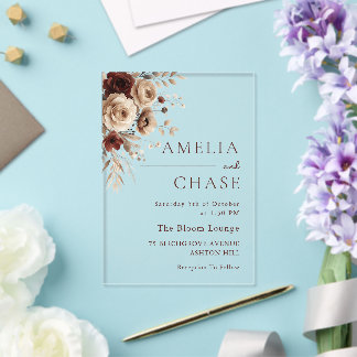 Invitaciones Acrílicas Boda Floral Vintage Bohemio