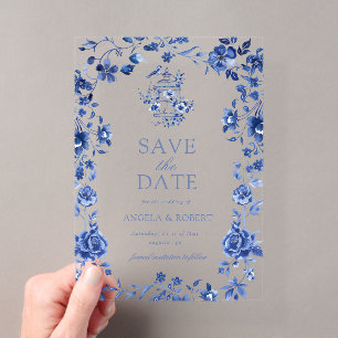 Invitaciones Acrílicas Boda floral vintage de Deep Blue Chinoiserie