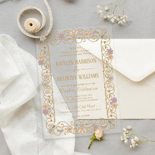 Invitaciones Acrílicas Boda Floral Vintage Elegante Rococó Revival