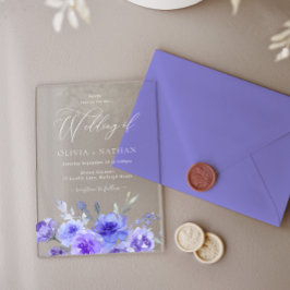 Invitaciones Acrílicas Boda Floral Violeta de Lavanda Púrpura