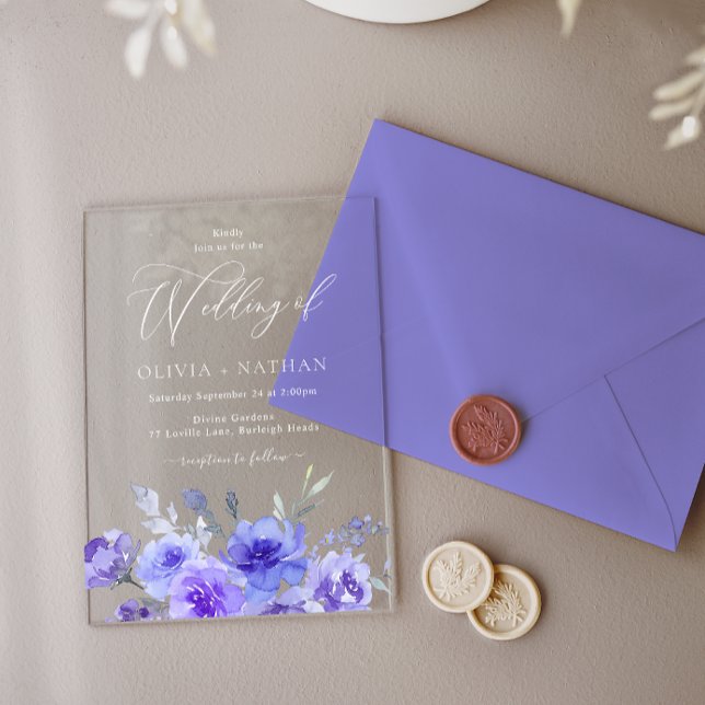 Invitaciones Acrílicas Boda Floral Violeta de Lavanda Púrpura (Subido por el creador)