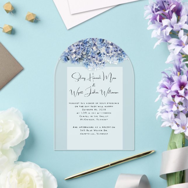 Invitaciones Acrílicas Boda Flores Reales Azules (Insitu (Boda))