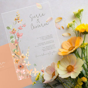 Invitaciones Acrílicas Boda Flores Silvestres Soleadas Transparente ID102