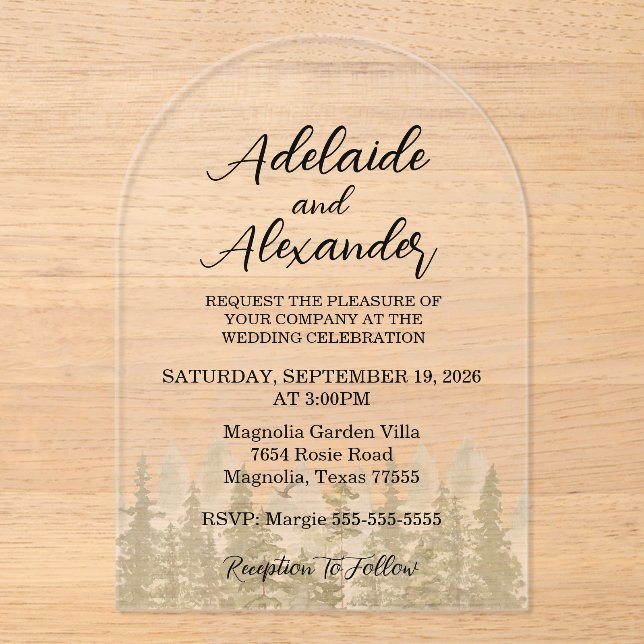 Invitaciones Acrílicas Boda forestal de Woodland (Anverso)
