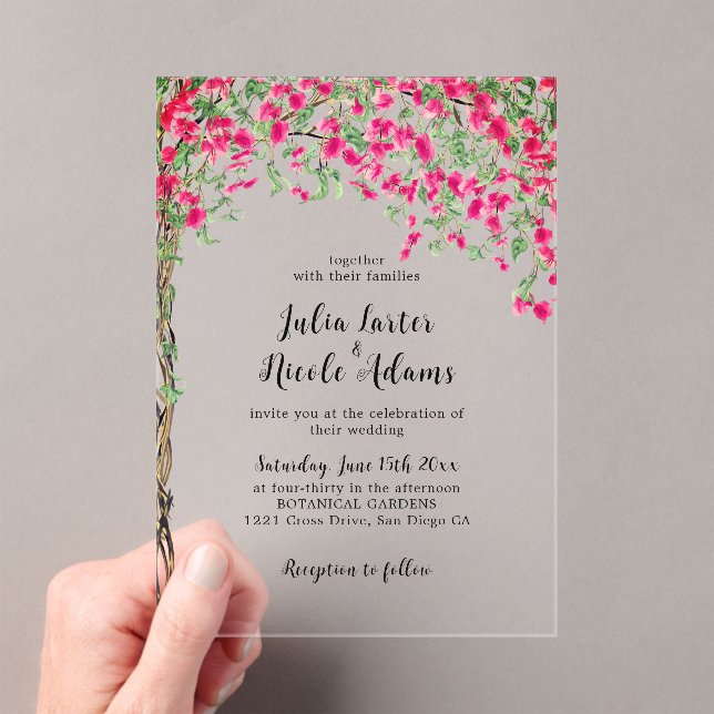 Invitaciones Acrílicas Boda Forestal Tropical Rosa Bougainvillea (Insitu (portátil))