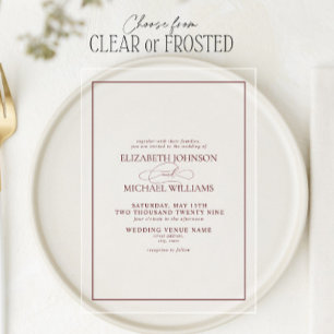 Invitaciones Acrílicas Boda Formal Burgundy Clásica en Letra Script