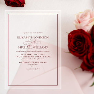 Invitaciones Acrílicas Boda Formal Burgundy Clásica en Letra Script