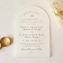 Invitaciones Acrílicas Boda Formal Caligrafía Elegante Blanco Gris Oscuro