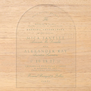 Invitaciones Acrílicas Boda Formal Caligrafía Elegante Verde Salvia