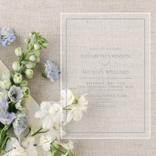 Invitaciones Acrílicas Boda Formal Clásica con Escritura en Azul Polvo
