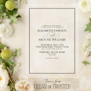 Invitaciones Acrílicas Boda Formal Clásica con Guión en Blanco y Negro