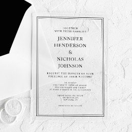 Invitaciones Acrílicas Boda Formal Clásica Elegante en Blanco y Negro