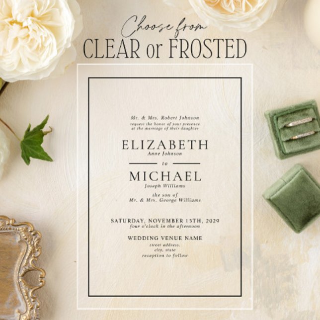 Invitaciones Acrílicas Boda formal clásico simple en blanco y negro (Subido por el creador)