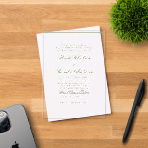 Invitaciones Acrílicas Boda Formal con Borde de Verde Salvia Claro y Letr