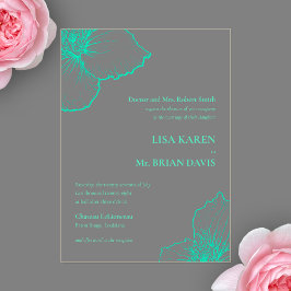 Invitaciones Acrílicas Boda formal de arte monocromático Seafoam Clematis