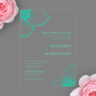 Invitaciones Acrílicas Boda formal de arte monocromático Seafoam Clematis