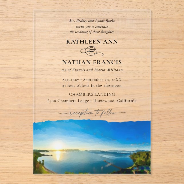 Invitaciones Acrílicas Boda formal de destino de North Lake Tahoe (Anverso)