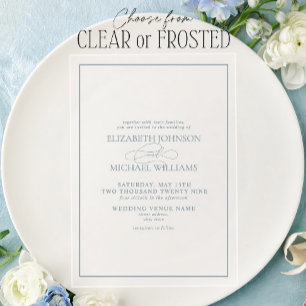 Invitaciones Acrílicas Boda Formal de Escritura Clásica en Azul Polvo